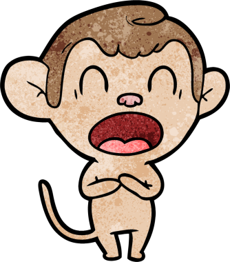 Bir insan tarafından çizilmiş esneyen çizgi maymun.