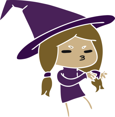 Bir insan tarafından çizilmiş sevimli bir cadı kawaii kızı çizimi.