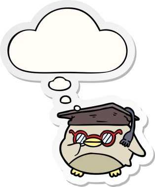 Düşünce baloncuklu akıllı kuş insan tarafından çizilmiş bir çıkartma.