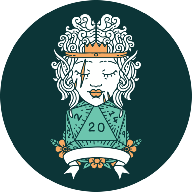 Bir insan tarafından çizilmiş 20 zarlı elf barbar karakteri simgesi.