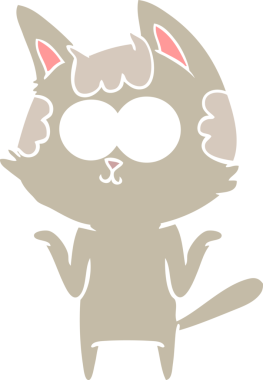 Mutlu düz renkli çizgi film kedi omuz silkme; bir insan tarafından çizilen omuzlar