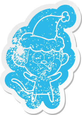 Garip bir çizgi film, insan tarafından çizilmiş Noel Baba şapkası takan şaşırmış bir maymunun çıkartması.