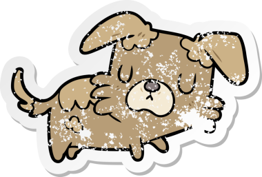 Bir insan tarafından çizilmiş bir karikatür köpeğinin sıkıntılı çıkartması.