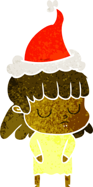 Bir insan tarafından çizilmiş Noel Baba şapkası giyen kayıtsız bir kadının el çizimi karikatürü.