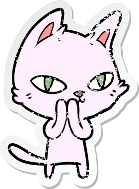 Bir insan tarafından çizilmiş karikatür kedisinin sıkıntılı çıkartması.