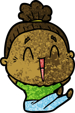 Bir insan tarafından çizilmiş mutlu yaşlı kadın çizgi filmi.