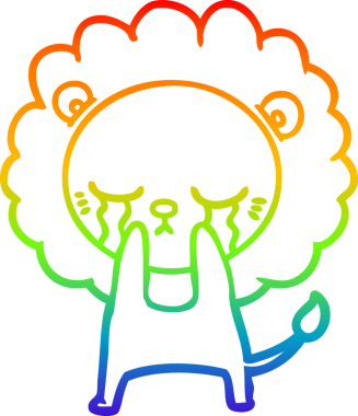 Gökkuşağı gradyan çizgisi bir insan tarafından çizilmiş ağlayan bir aslanın çizimi