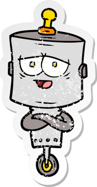 Bir insan tarafından çizilmiş karikatür robotunun sıkıntılı çıkartması.