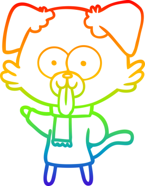 Bir insan tarafından çizilmiş kış kıyafetleri içindeki çizgi film köpeğinin çizimi.