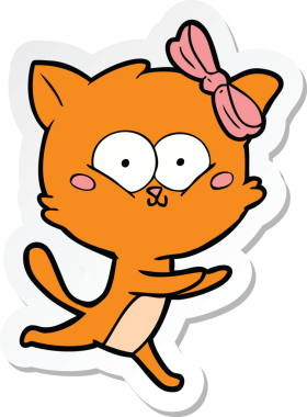 Bir insan tarafından çizilmiş çizgi film kedisinin çıkartması.