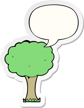 Bir insan tarafından çizilmiş baloncuk çıkartmalı çizgi film ağacı.