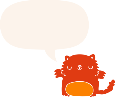 Konuşma baloncuğu olan çizgi film kedisi insan tarafından çizilmiş.