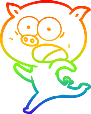 Gökkuşağı gradyan çizimi bir insan tarafından çizilen çizgi domuz çizimi