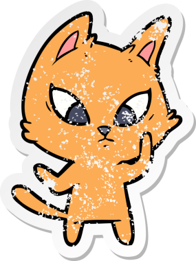 Bir insan tarafından çizilmiş kafası karışmış bir çizgi film kedisinin sıkıntılı çıkartması.