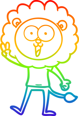 gökkuşağı gradyanı çizimi bir insan tarafından çizilmiş mutlu bir karikatür aslanı