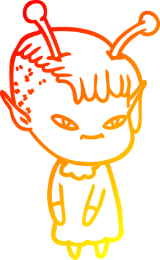 Bir insan tarafından çizilmiş sevimli bir uzaylı kız çizgi çizimi.