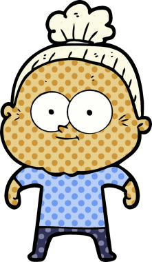 Bir insan tarafından çizilmiş mutlu yaşlı kadın çizgi filmi.