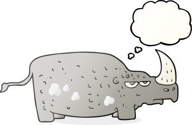 Bir insan tarafından çizilmiş serbest çizim balon çizgi film gergedanı.