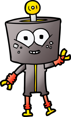 Bir insan tarafından çizilmiş mutlu çizgi film robotu