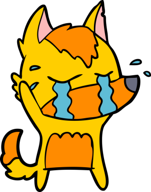 Bir insan tarafından çizilmiş üzgün küçük tilki çizgi film karakteri.