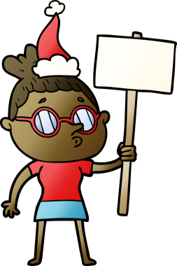 Bir insanın çizdiği Noel Baba şapkası takan bir kadının el çizimi karikatürü.