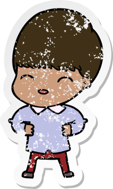 Bir insan tarafından çizilmiş mutlu çizgi film çocuğunun sıkıntılı çıkartması.