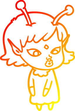 Bir insan tarafından çizilmiş güzel bir uzaylı kız çizgi çizimi.