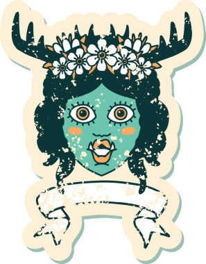 Retro Dövme Biçimli Ork karakteri yüzü bir insan tarafından çizilmiş pankartıyla