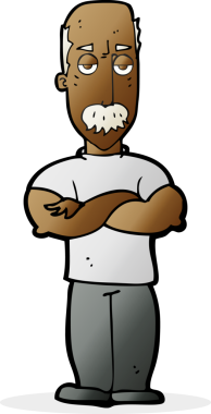 Bir insan tarafından çizilmiş bıyıklı kızgın bir adam.