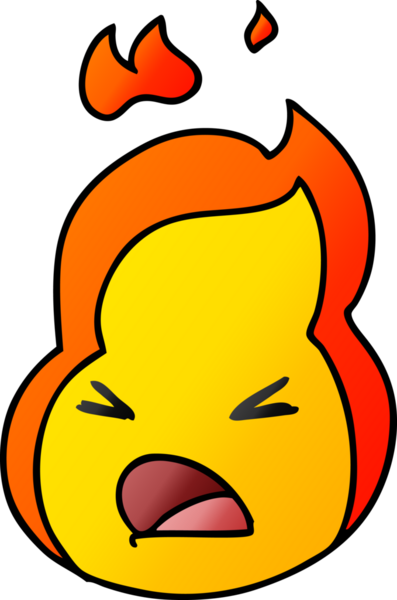 gradyan çizgi film illüstrasyonu kawaii bir insan tarafından çizilmiş sevimli ateş alevi