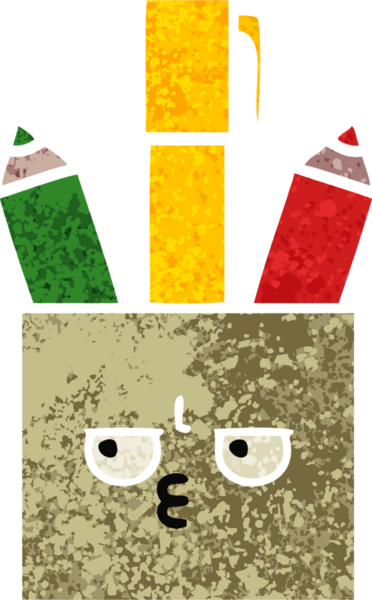 Bir insan tarafından çizilmiş kalem kabının retro illüstrasyon tarzı karikatürü