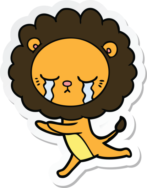 Bir insan tarafından çizilmiş ağlayan çizgi film aslanının çıkartması.