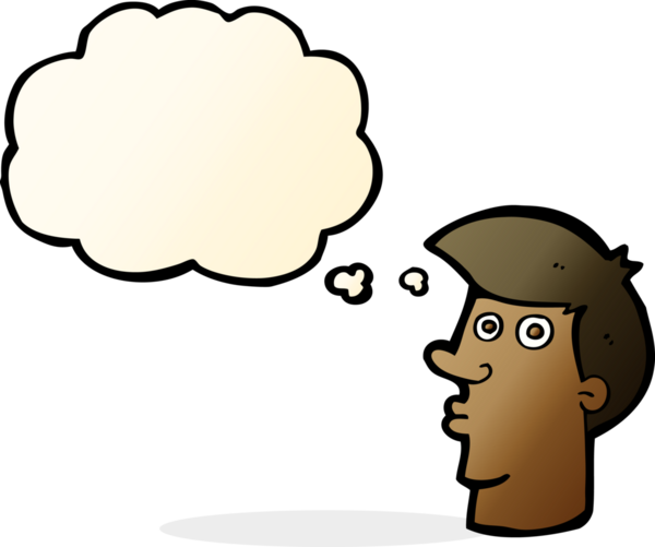 Bir insan tarafından çizilmiş düşünce baloncuğu olan kafası karışmış bir adam.