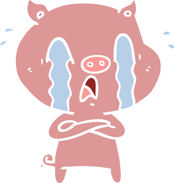 Ağlayan domuz düz renkli çizgi film bir insan tarafından çizildi.