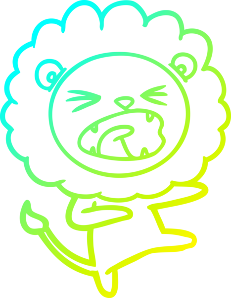 Bir insan tarafından çizilmiş kızgın bir aslanın soğuk çizgi çizimi.