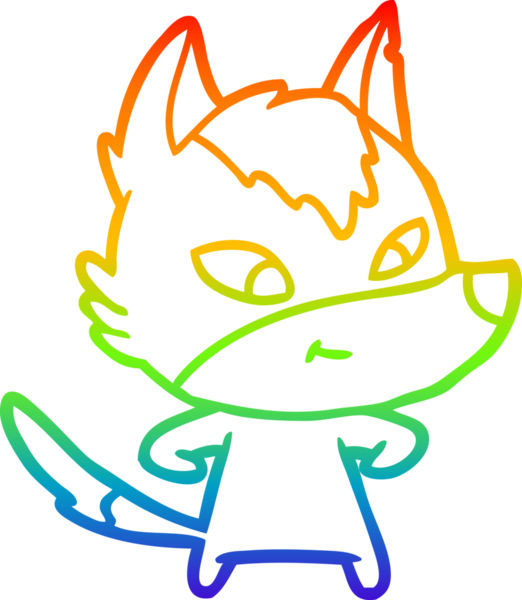 Gökkuşağı gradyan çizgisi. Bir insan tarafından çizilmiş dost bir kurt çizgi filmi.