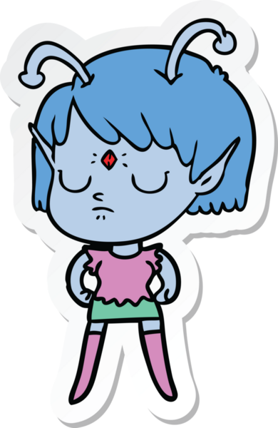 Bir insan tarafından çizilmiş uzaylı bir kızın çıkartması.