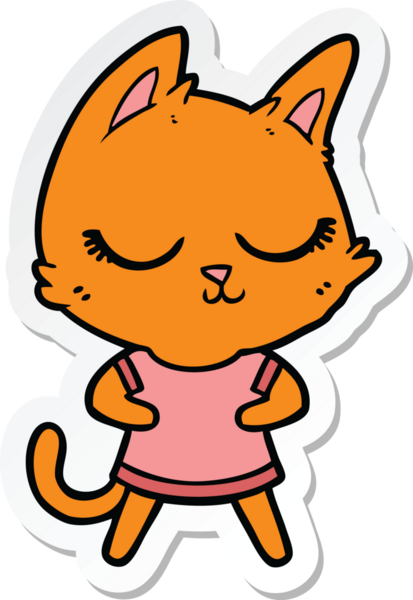 Bir insan tarafından çizilmiş sakin bir çizgi film kedisinin çıkartması.