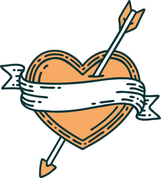 Bir insan tarafından çizilmiş ok kalp ve pankartın ikonik dövme şekli