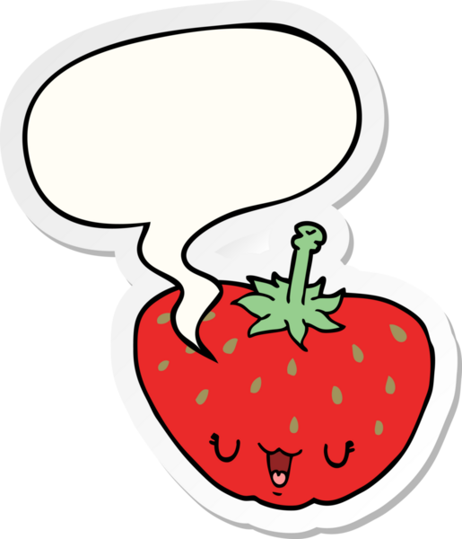 Bir insan tarafından çizilmiş konuşma balonu çıkartmalı çilekli çizgi film.