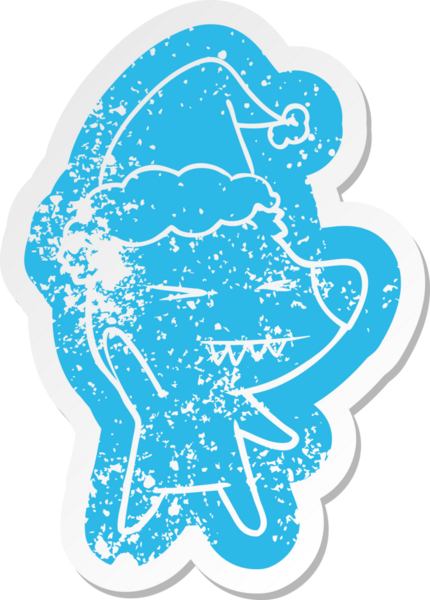 Kızgın kutup ayısı çizgi filmi bir insan tarafından çizilmiş Noel Baba şapkasının çıkartması.