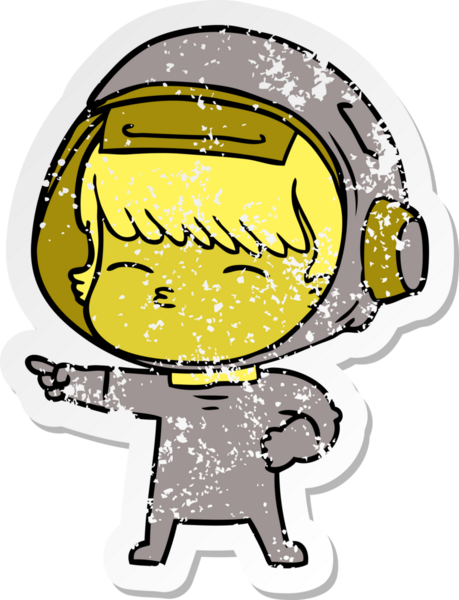 Bir insan tarafından çizilmiş endişeli bir astronot çizgi filmi çıkartması.