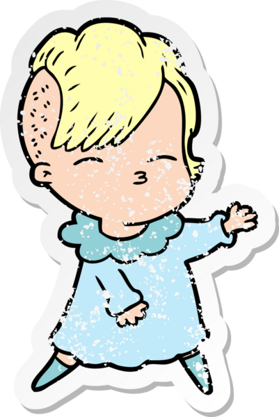 Bir insan tarafından çizilmiş, gözlerini kısan bir çizgi film karakterinin sıkıntılı çıkartması.