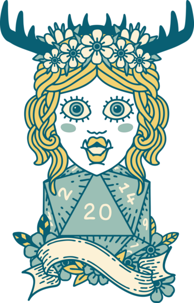 Retro Dövme Biçimli Ork karakteri bir insan tarafından çizilmiş 20 zar ile