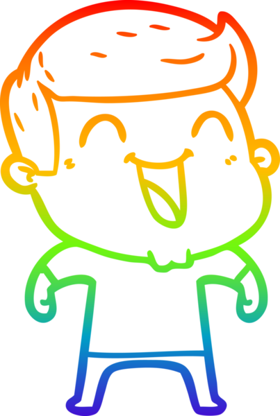 Gökkuşağı gradyan çizgi çizimi bir insan tarafından çizilmiş gülen bir karikatür adam