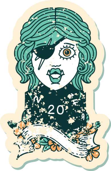 Retro Dövme Biçimli Ork karakteri bir insan tarafından çizilmiş 20 zar ile