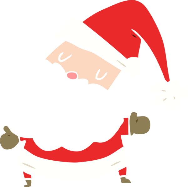 Bir insan tarafından çizilmiş düz renkli Noel Baba çizgi filmi.