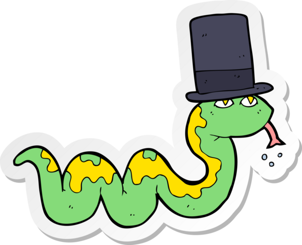 Bir insan tarafından çizilmiş silindir şapkalı yılan çıkartması.