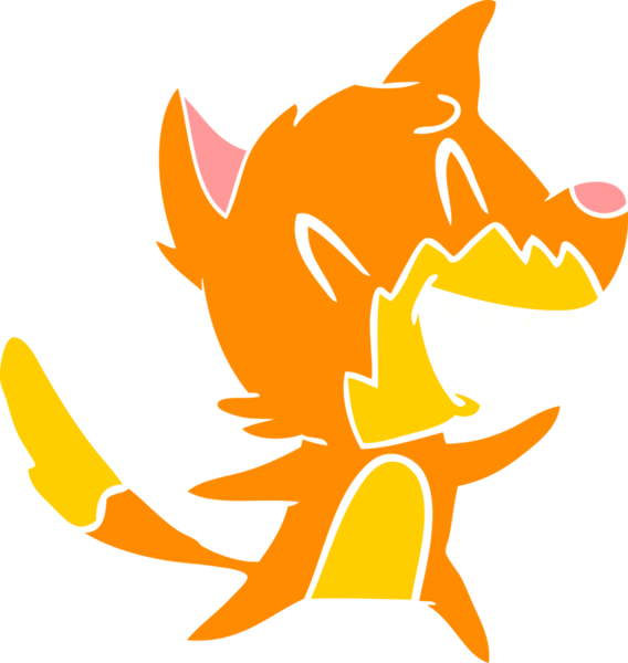 Bir insan tarafından çizilmiş gülen tilki düz renkli çizgi film.