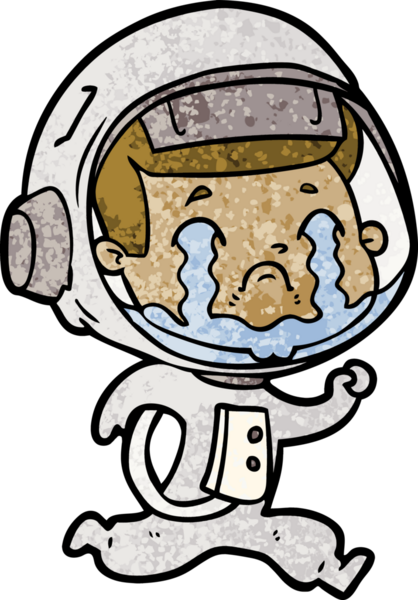 Bir insan tarafından çizilmiş ağlayan astronot çizgi filmi.